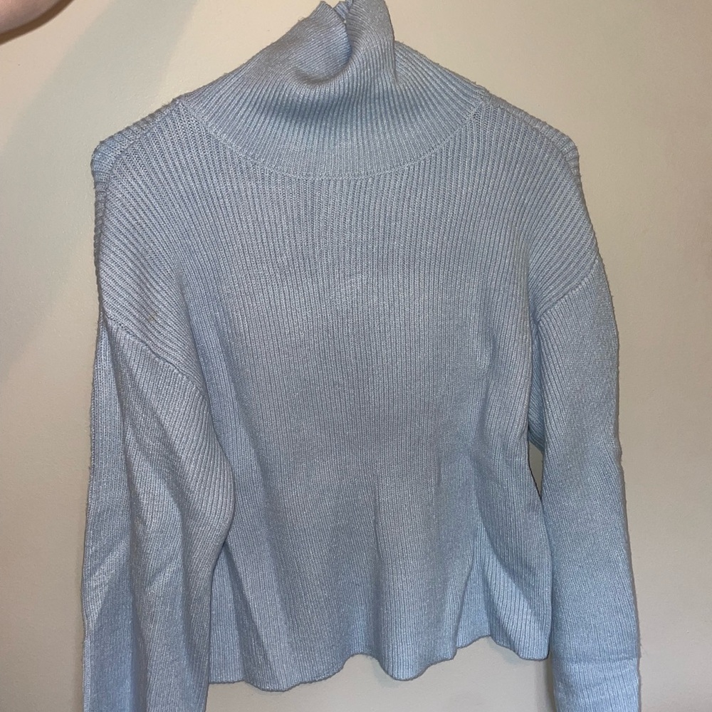 Francesca's Collections Blue Ribbed Turtleneck Sweater
